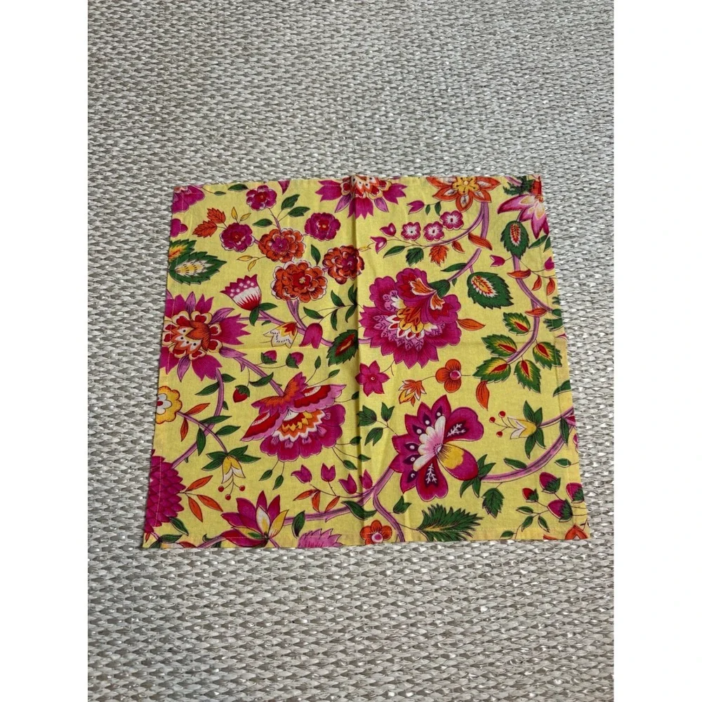 Set of 10 April Cornell Yellow Floral Cotton Cloth Napkins boho Cottagecore